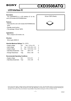 CXD3508ATQ Datasheet PDF Sony Semiconductor