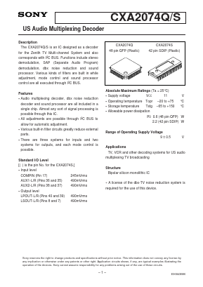 CXA2074Q Datasheet PDF Sony Semiconductor