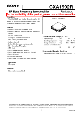 CXA1992R Datasheet PDF Sony Semiconductor