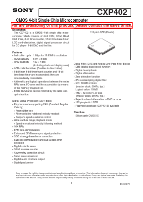 CXP402 Datasheet PDF Sony Semiconductor
