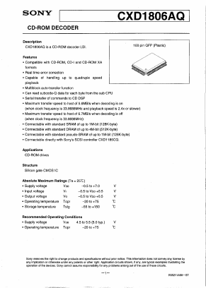 CXD1806AQ Datasheet PDF Sony Semiconductor