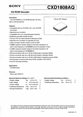 CXD1808AQ Datasheet PDF Sony Semiconductor