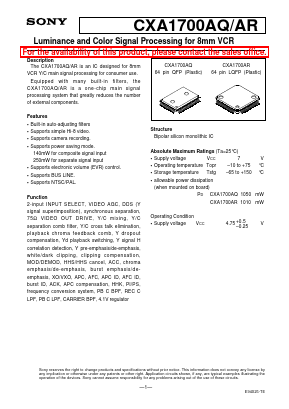 CXA1700 Datasheet PDF Sony Semiconductor