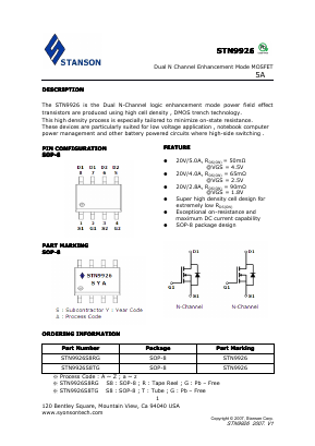 STN9926 Datasheet PDF STANSON TECHNOLOGY