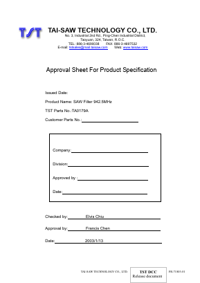 TA0179A Datasheet PDF TAI-SAW TECHNOLOGY CO., LTD.