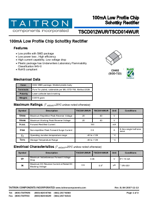 TSCD012WUR Datasheet PDF TAITRON Components Incorporated