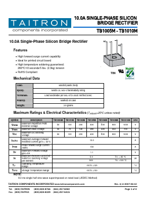 TB106M Datasheet PDF TAITRON Components Incorporated