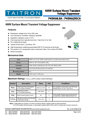 P4SMA100A Datasheet PDF TAITRON Components Incorporated