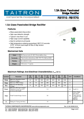 RB151G Datasheet PDF TAITRON Components Incorporated