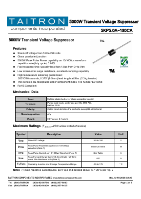 5KP7.5CA Datasheet PDF TAITRON Components Incorporated