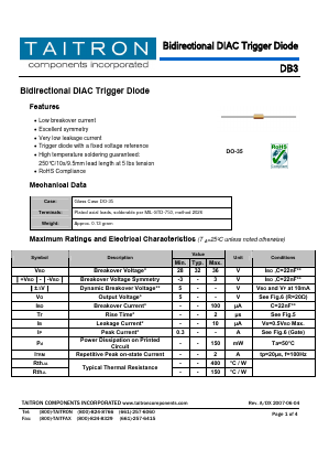 DB3 Datasheet PDF TAITRON Components Incorporated