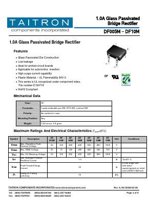 DF01M Datasheet PDF TAITRON Components Incorporated