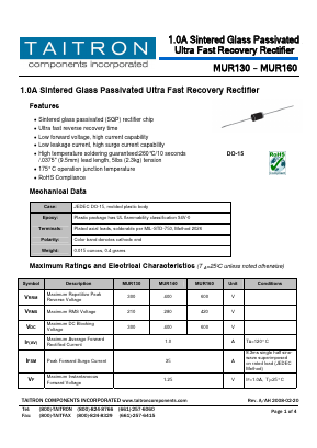 MUR130 Datasheet PDF TAITRON Components Incorporated