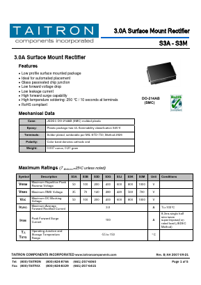 S3A Datasheet PDF TAITRON Components Incorporated