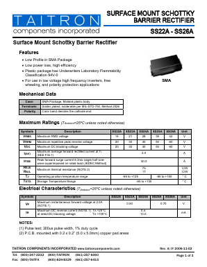 SS22A Datasheet PDF TAITRON Components Incorporated