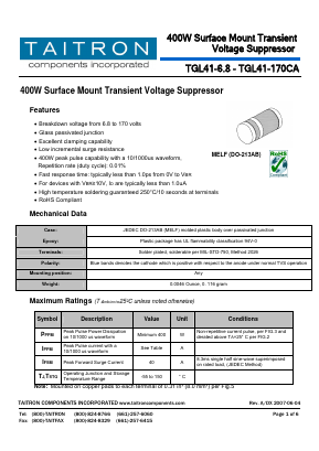 TGL41-100A Datasheet PDF TAITRON Components Incorporated