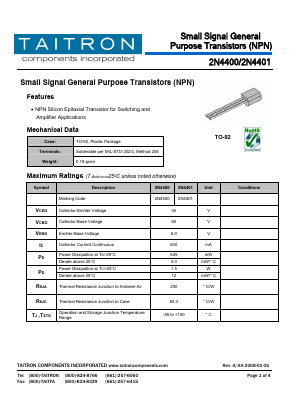 2N4400 Datasheet PDF TAITRON Components Incorporated