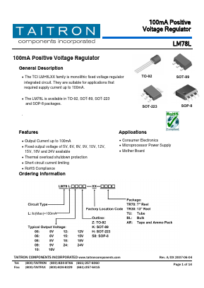 LM78L06K-XX-BL Datasheet PDF TAITRON Components Incorporated