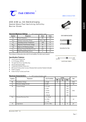 BAS85 Datasheet PDF Tak Cheong Electronics (Holdings) Co.,Ltd