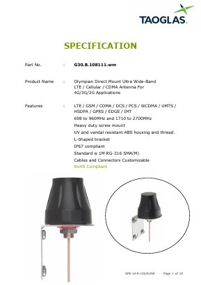 G30.B.108111.WM Datasheet PDF Taoglas antenna solutions