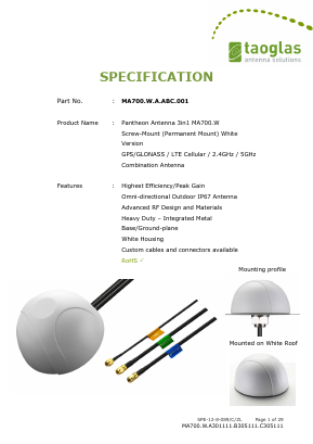 MA700.W.A.ABC.001 Datasheet PDF Taoglas antenna solutions