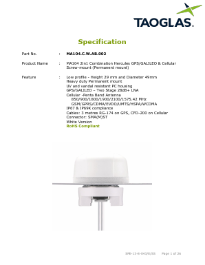 MA104.C.W.AB.002 Datasheet PDF Taoglas antenna solutions