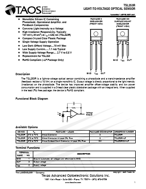 TSL253R Datasheet PDF TEXAS ADVANCED OPTOELECTRONIC SOLUTIONS