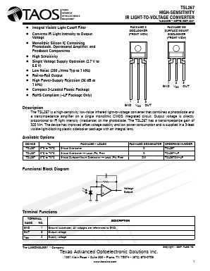 TSL267SM-LF Datasheet PDF TEXAS ADVANCED OPTOELECTRONIC SOLUTIONS