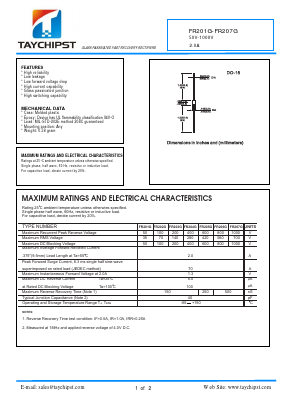 FR202F Datasheet PDF Shenzhen Taychipst Electronic Co., Ltd