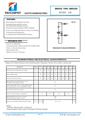 MBR2200 Datasheet PDF Shenzhen Taychipst Electronic Co., Ltd