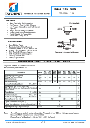 RS2J Datasheet PDF Shenzhen Taychipst Electronic Co., Ltd