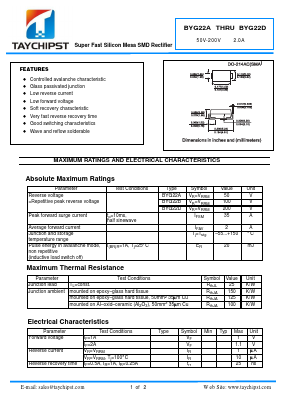 BYG22A Datasheet PDF Shenzhen Taychipst Electronic Co., Ltd