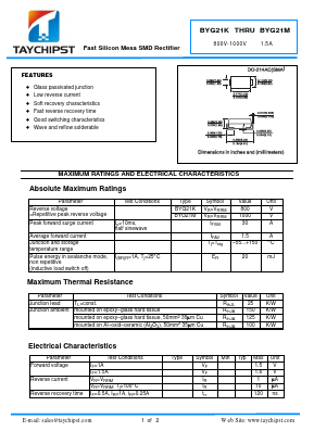 BYG21K Datasheet PDF Shenzhen Taychipst Electronic Co., Ltd