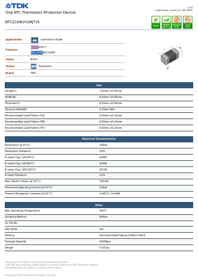 NTCG104LH104JT1S Datasheet PDF TDK Corporation