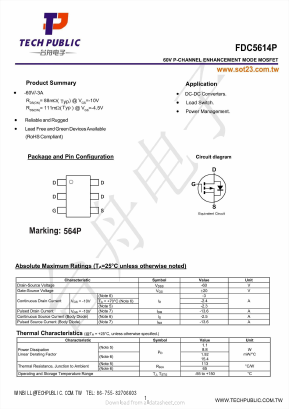 FDC5614P Datasheet PDF TECH PUBLIC Electronics co LTD