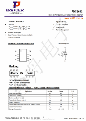 FDC5612 Datasheet PDF TECH PUBLIC Electronics co LTD