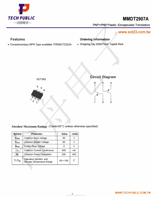 MMDT2907A Datasheet PDF TECH PUBLIC Electronics co LTD