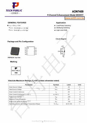 AON7409 Datasheet PDF TECH PUBLIC Electronics co LTD