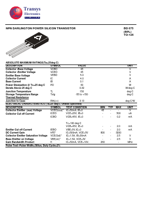 BD675 Datasheet PDF Transys Electronics Limited