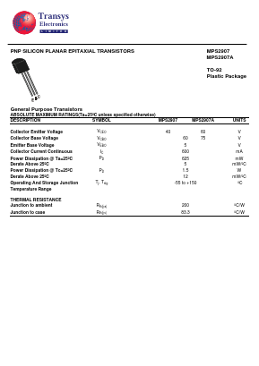 MPS2907 Datasheet PDF Transys Electronics Limited