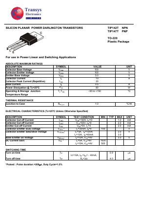 TIP142T Datasheet PDF Transys Electronics Limited