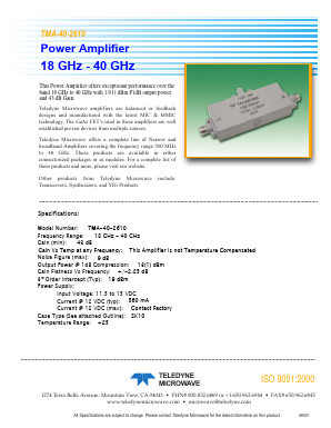 TMA-40-2610 Datasheet PDF Teledyne Technologies Incorporated
