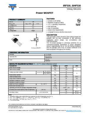 IRF530 Datasheet PDF Vishay Telefunken