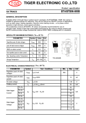 BTA06-800B Datasheet PDF Tiger Electronic
