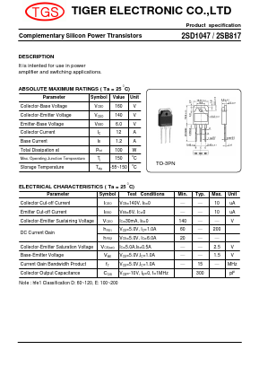 2SB817 Datasheet PDF Tiger Electronic