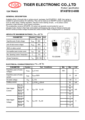 BTA12-600B Datasheet PDF Tiger Electronic