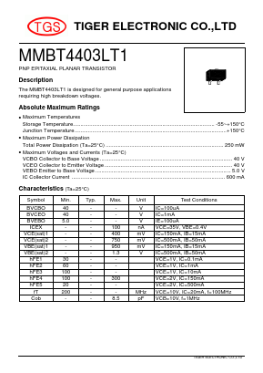 MMBT4403LT1 Datasheet PDF Tiger Electronic