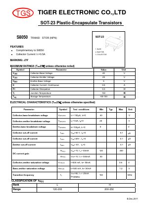 S8050 Datasheet PDF Tiger Electronic