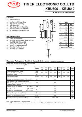 KBU601 Datasheet PDF Tiger Electronic