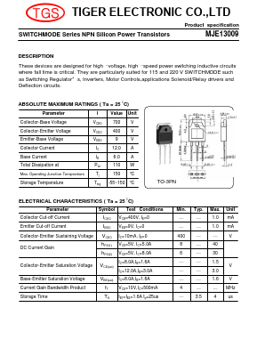 MJE13009 Datasheet PDF Tiger Electronic